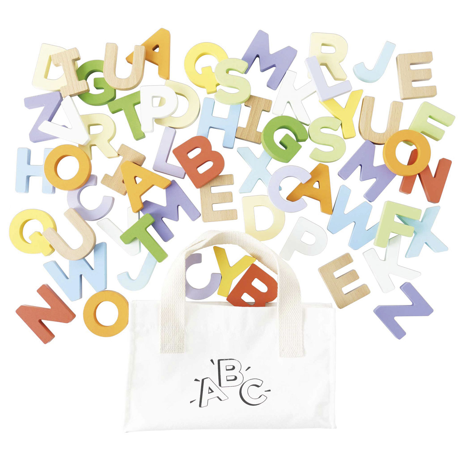 Buchstaben im Beutel / Wooden Alphabet Set & Bag